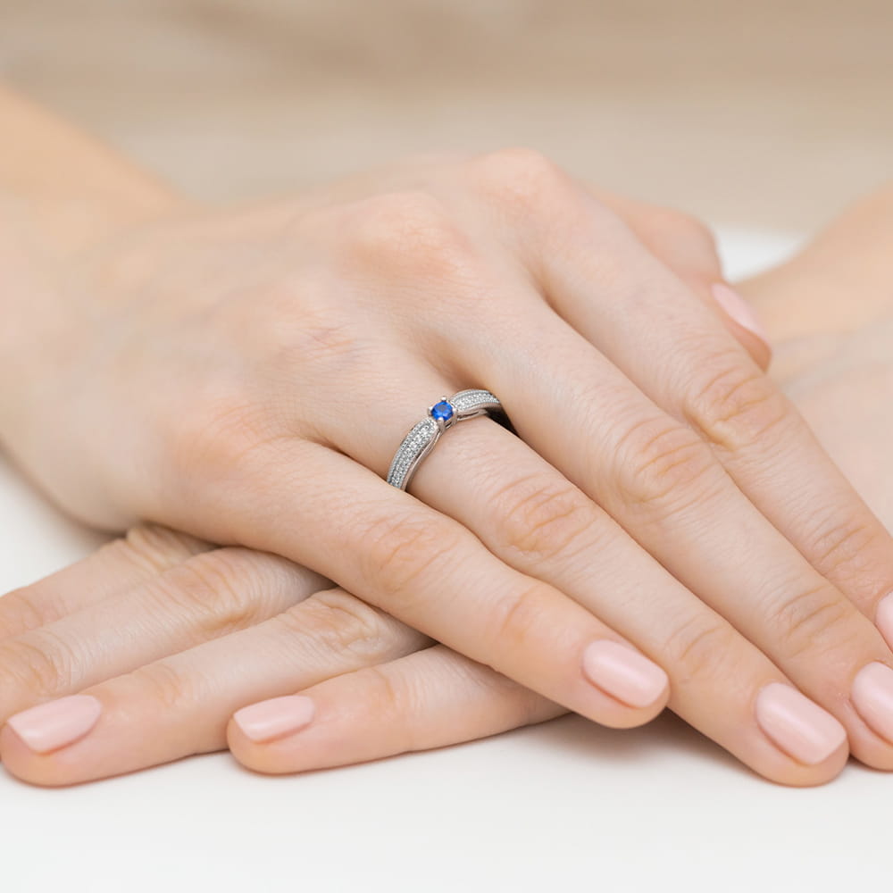 Inel Aur 9K cu Safir 0.15 ct si Diamante Naturale 0.09 ct