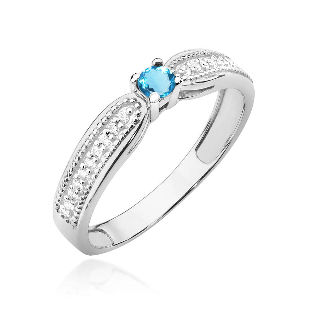 Inel Aur 9K cu Topaz Swiss 0.15 ct si Diamante Naturale 0.09 ct
