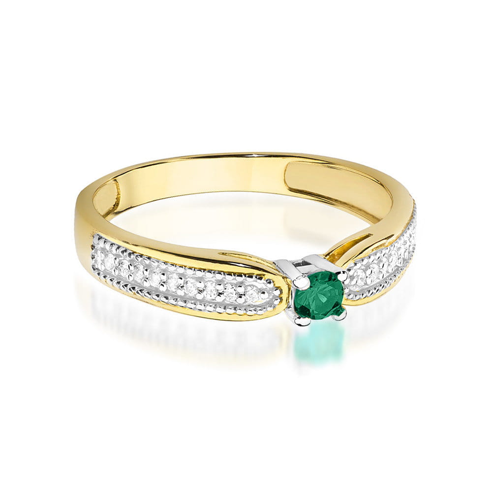 Inel Aur 9K cu Smarald 0.15 ct si Diamante Naturale 0.09 ct