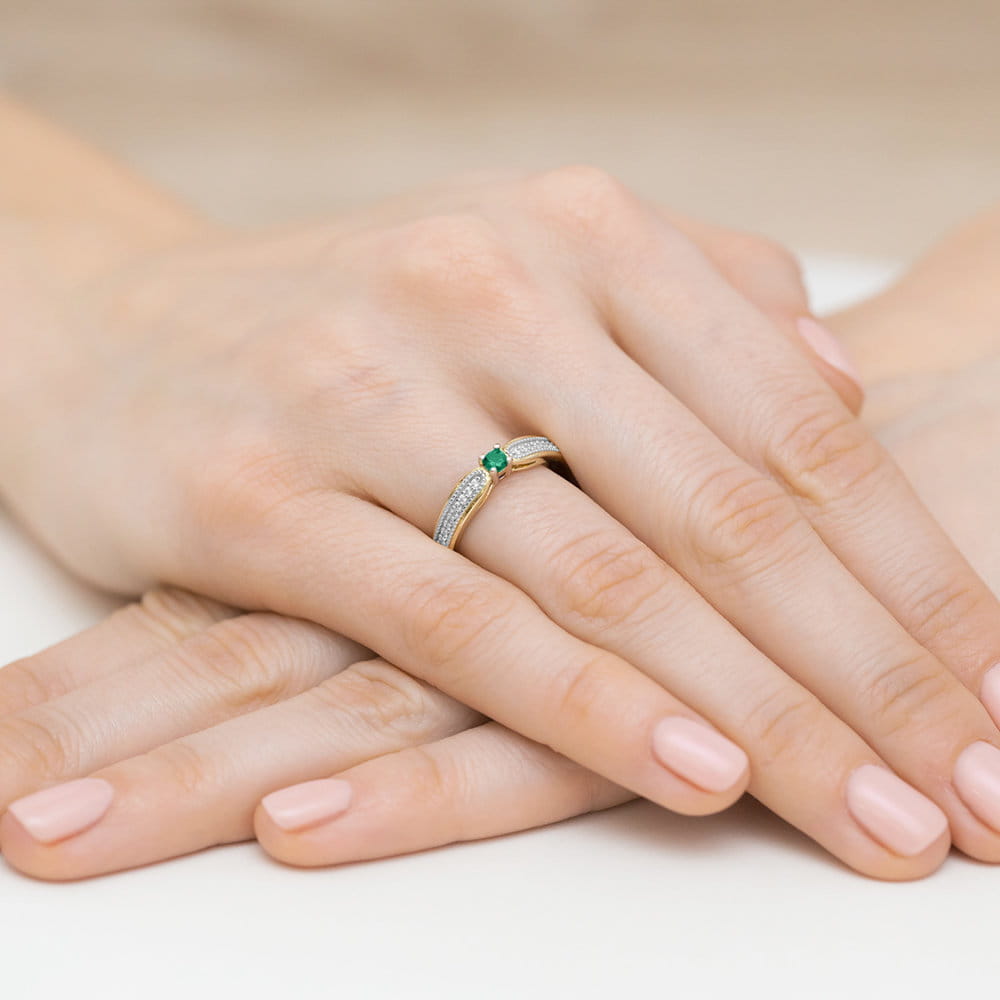 Inel Aur 9K cu Smarald 0.15 ct si Diamante Naturale 0.09 ct