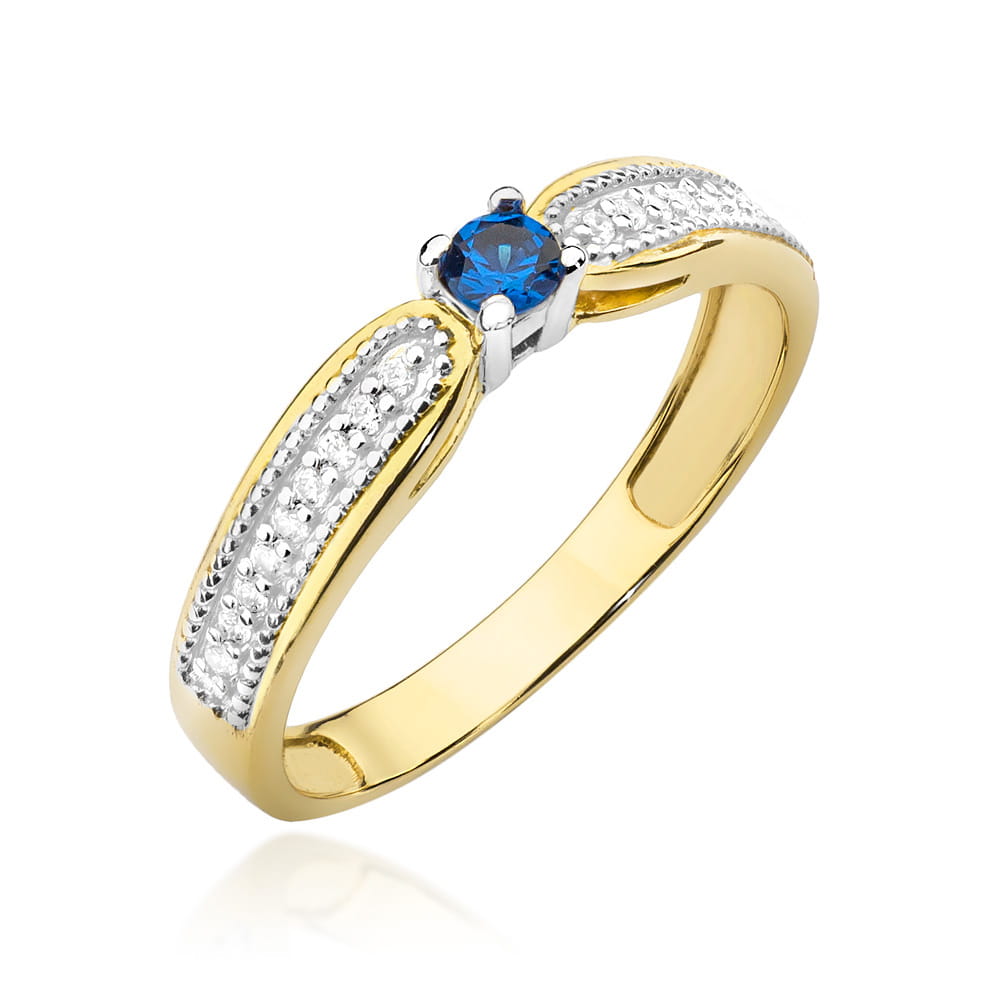 Inel Aur 9K cu Safir 0.15 ct si Diamante Naturale 0.09 ct