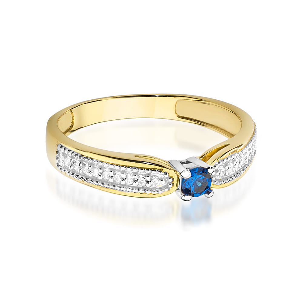 Inel Aur 9K cu Safir 0.15 ct si Diamante Naturale 0.09 ct
