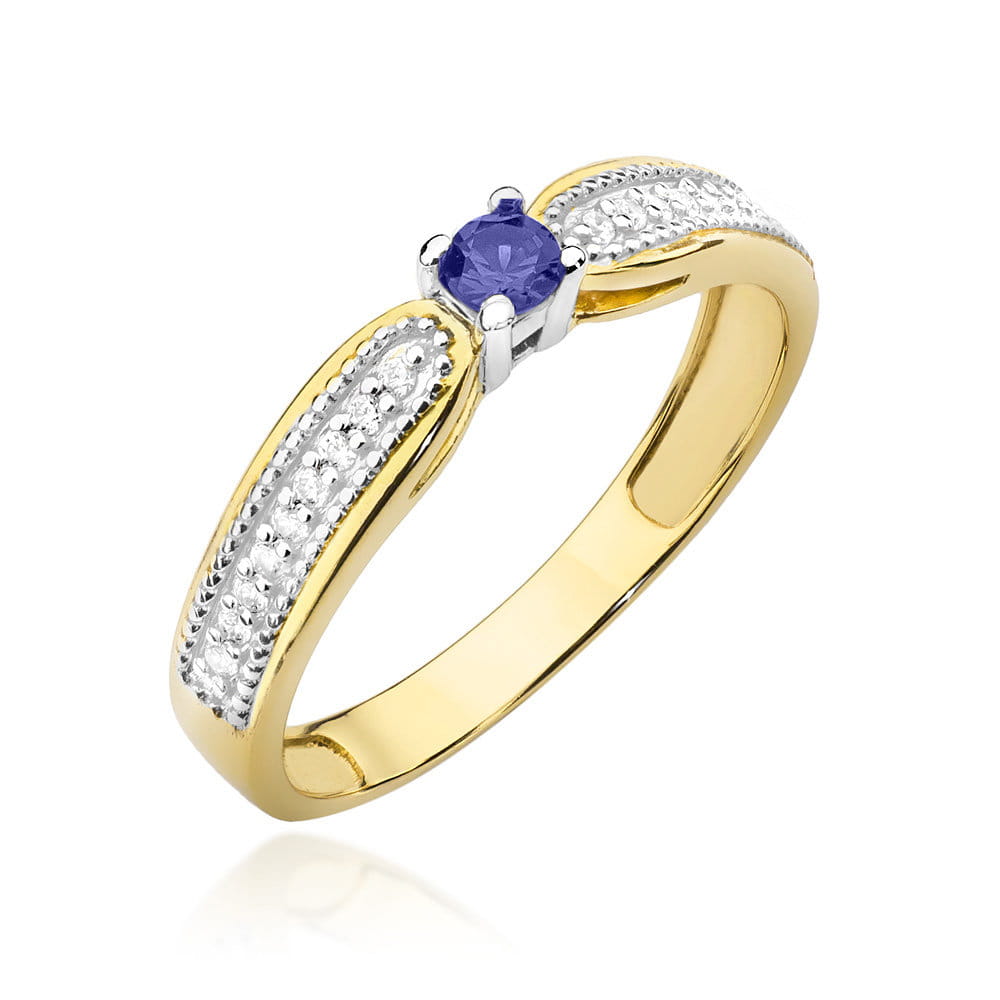 Inel Aur 9K cu Tanzanit 0.15 ct si Diamante Naturale 0.09 ct