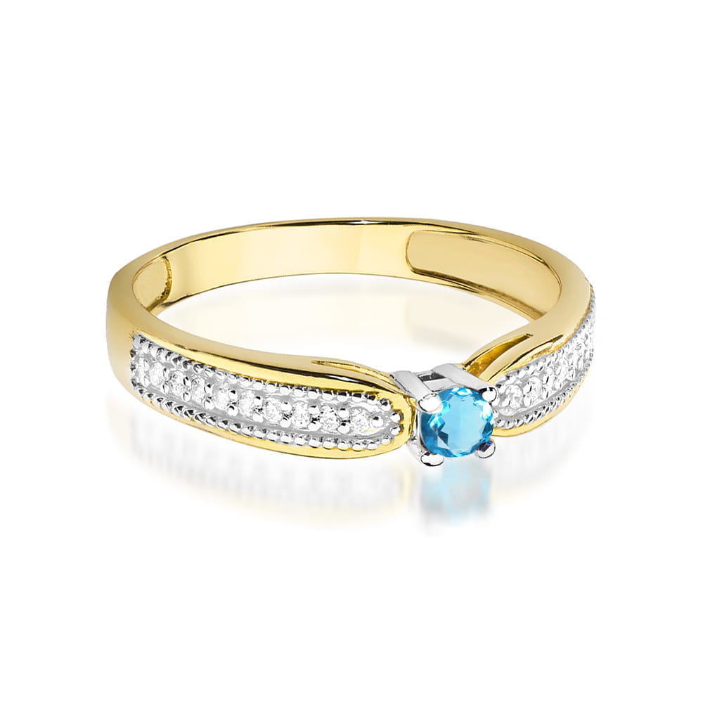 Inel Aur 9K cu Topaz Swiss 0.15 ct si Diamante Naturale 0.09 ct