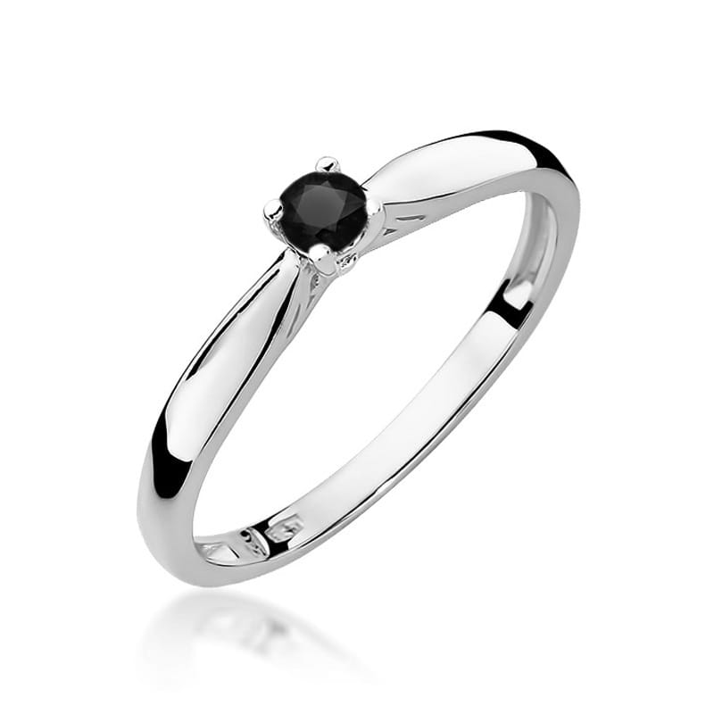 Inel Aur 14k cu Diamant Negru Natural 0.12 ct