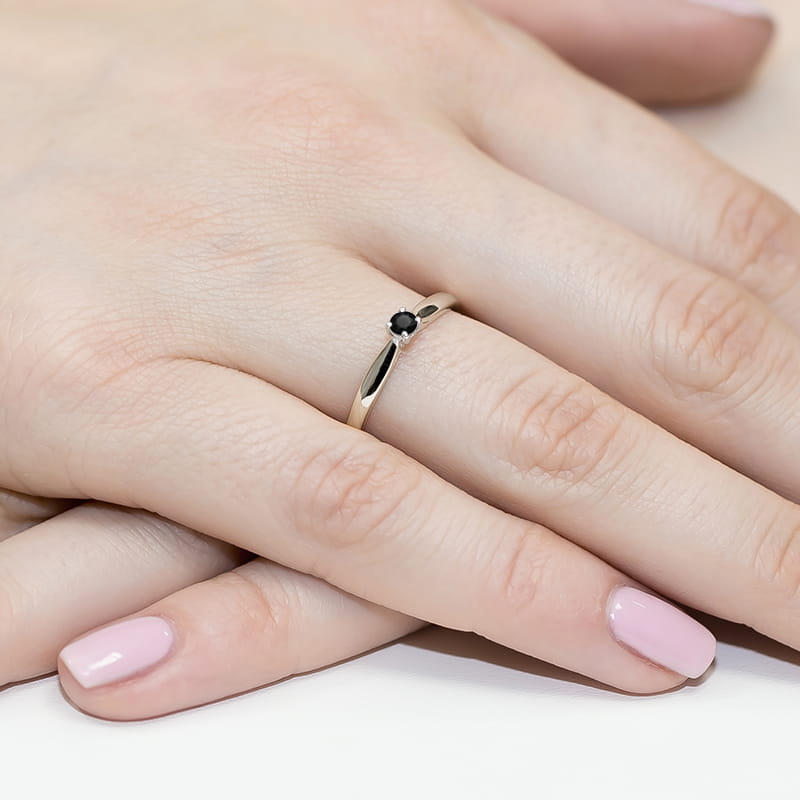 Inel Aur 14k cu Diamant Negru Natural 0.12 ct