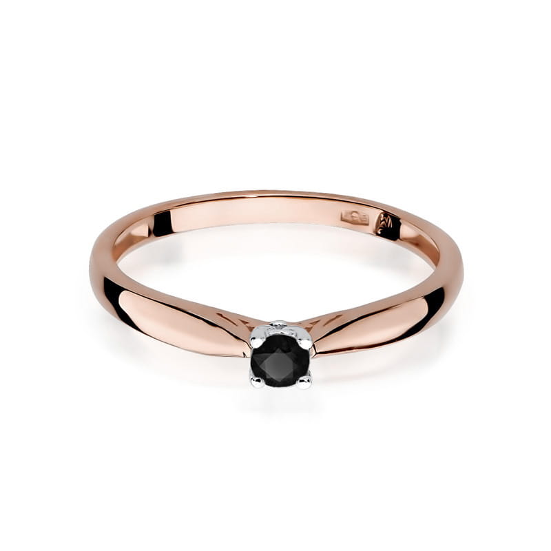 Inel Aur 14k cu Diamant Negru Natural 0.12 ct