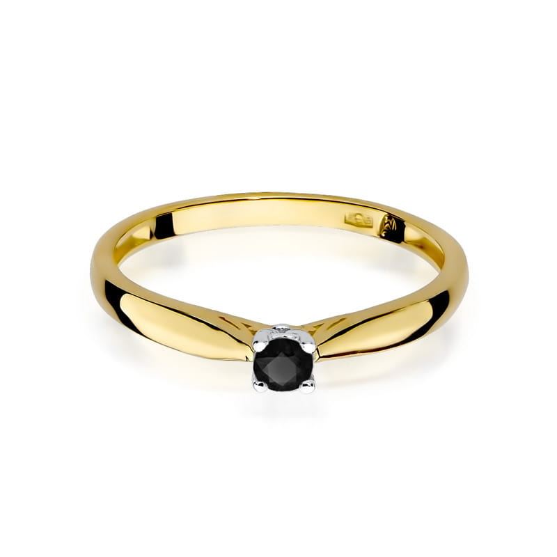 Inel Aur 14k cu Diamant Negru Natural 0.12 ct