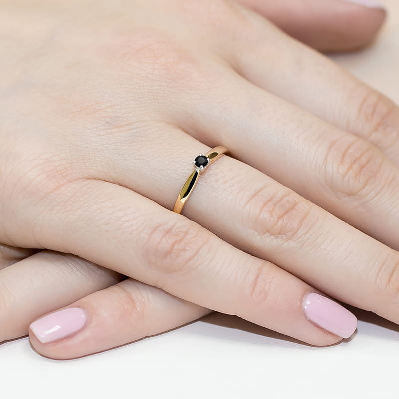 Inel Aur 14k cu Diamant Negru Natural 0.12 ct
