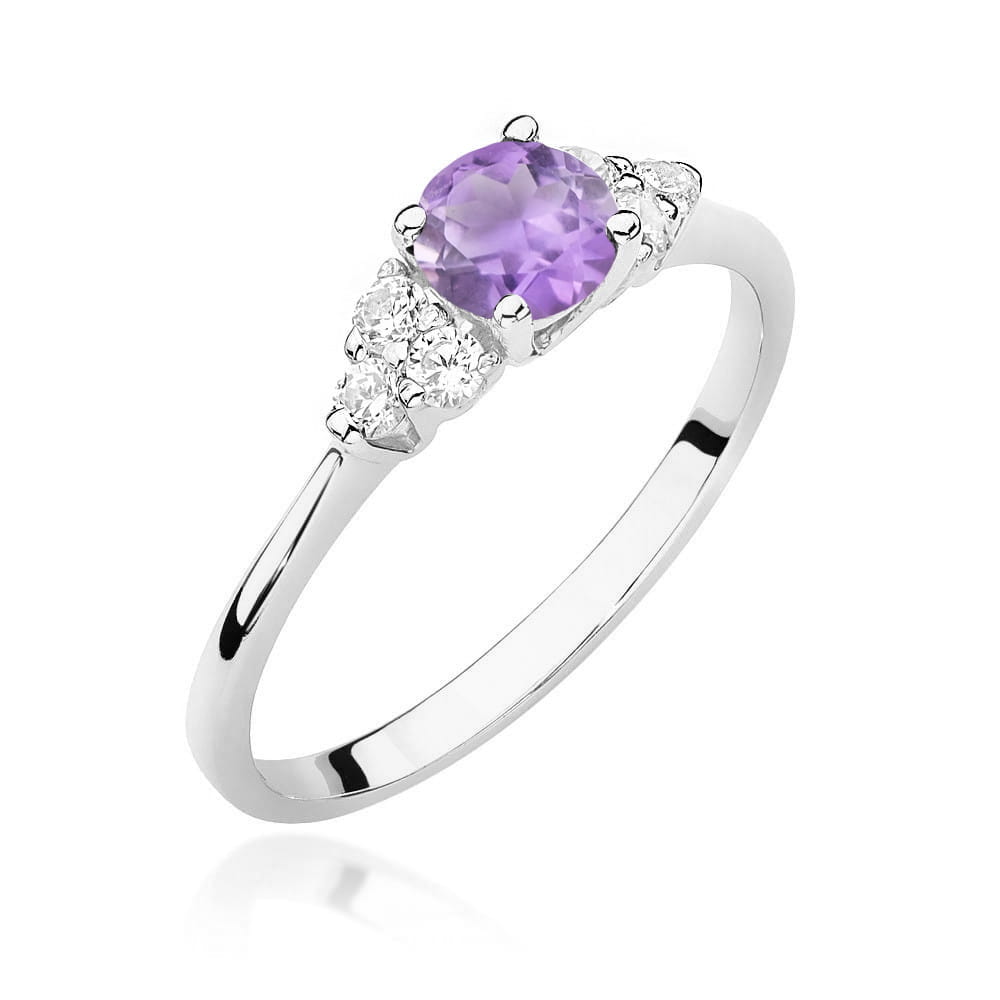 Inel Aur 9K cu Ametist 0.50 ct si Diamante Naturale 0.18 ct