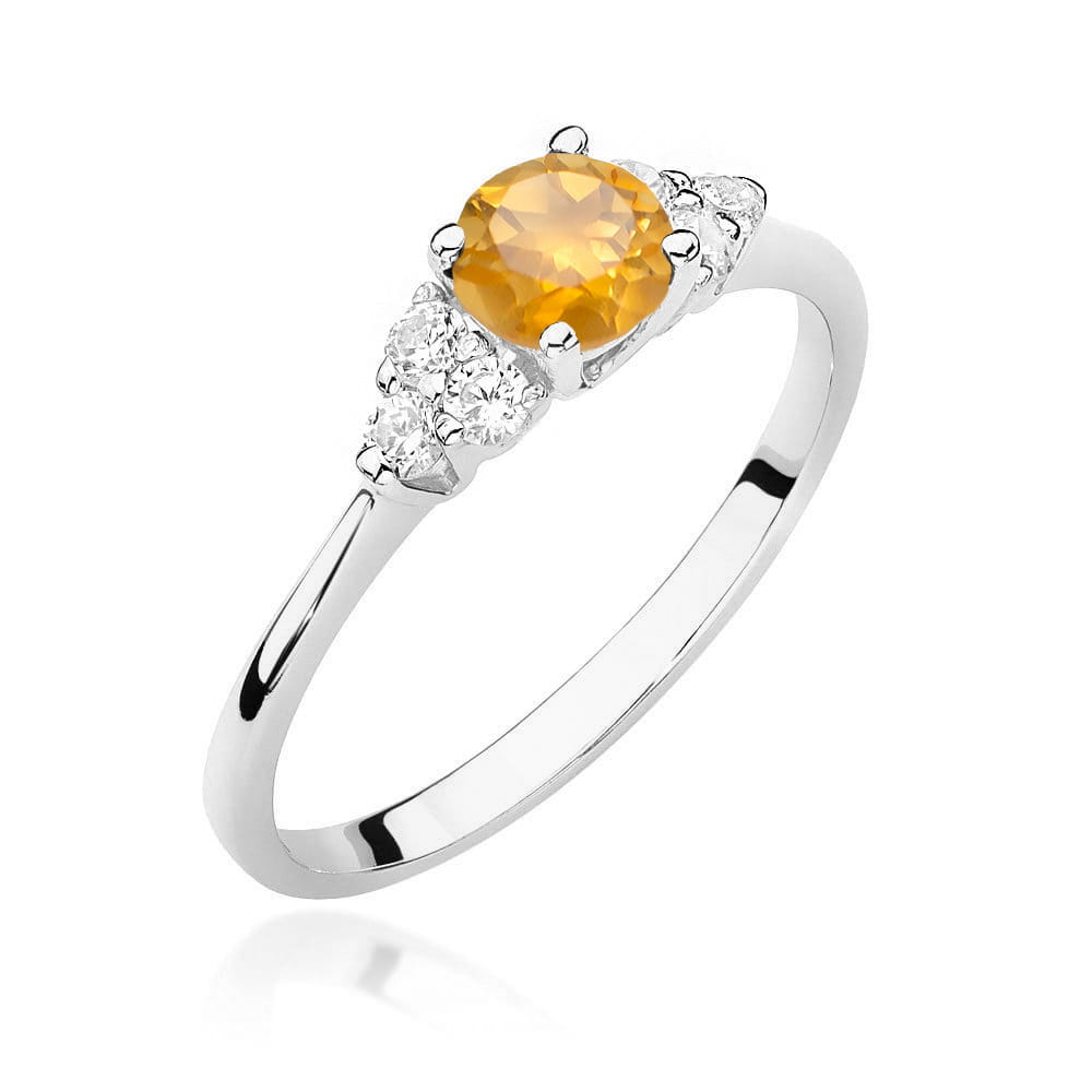 Inel Aur 9K cu Citrin 0.50 ct si Diamante Naturale 0.18 ct