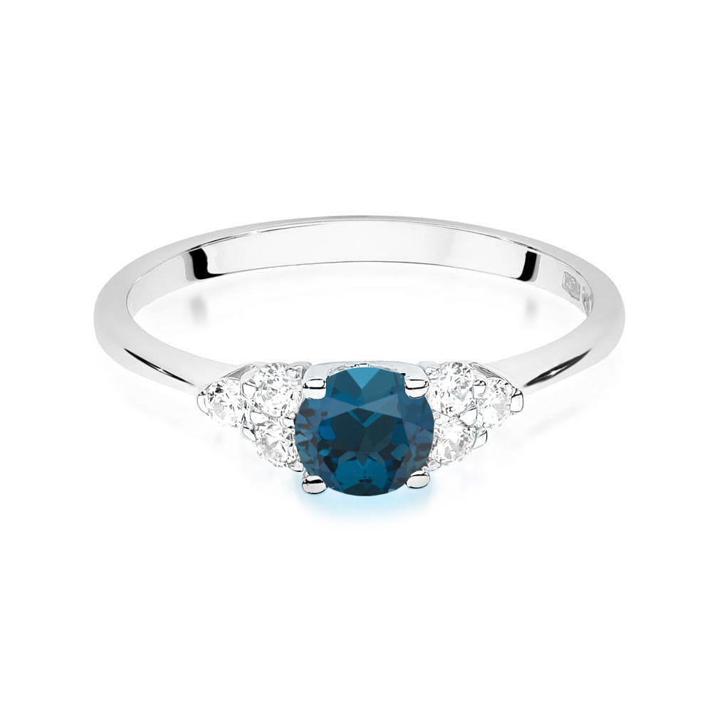 Inel Aur 9K cu Topaz London Blue 0.50 ct si Diamante Naturale 0.18 ct