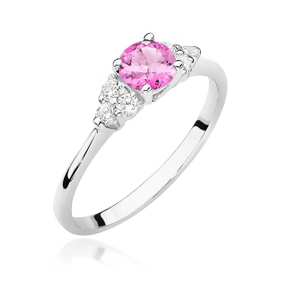 Inel Aur 9K cu Topaz Roz 0.60 ct si Diamante Naturale 0.18 ct