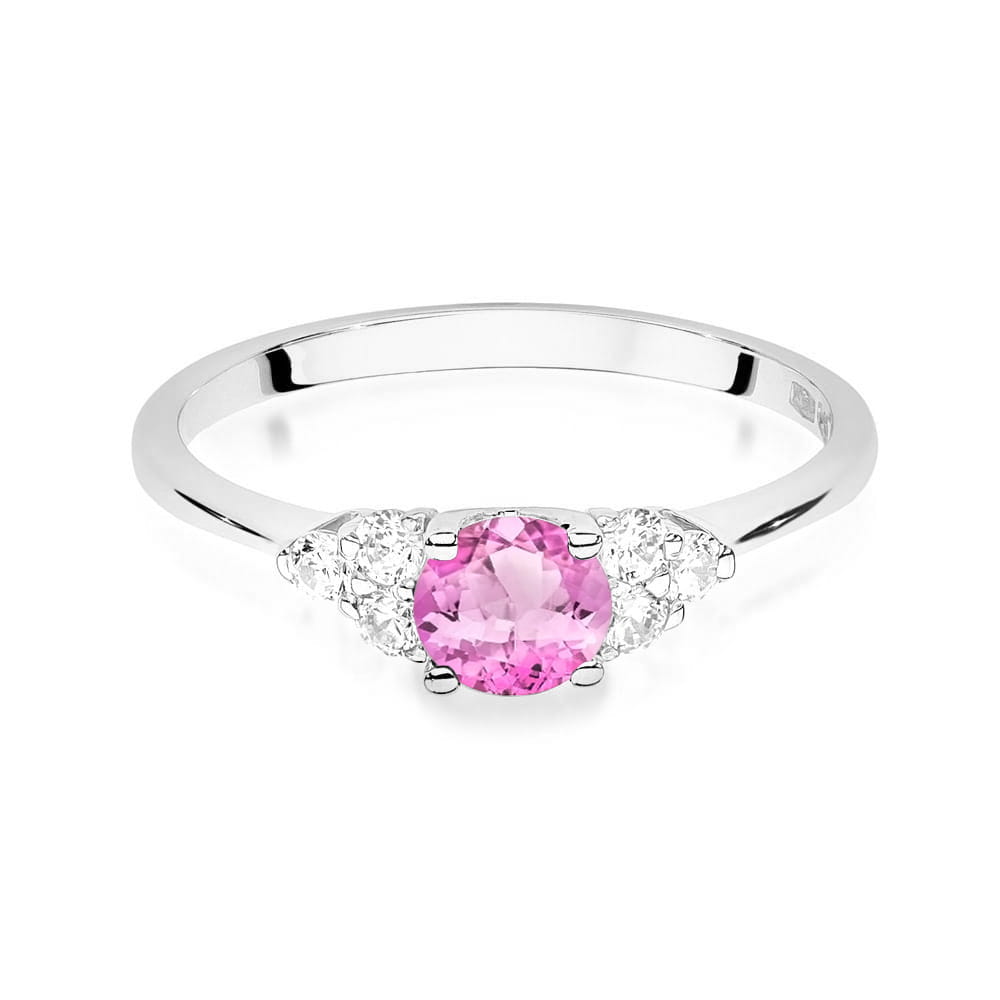 Inel Aur 9K cu Topaz Roz 0.60 ct si Diamante Naturale 0.18 ct