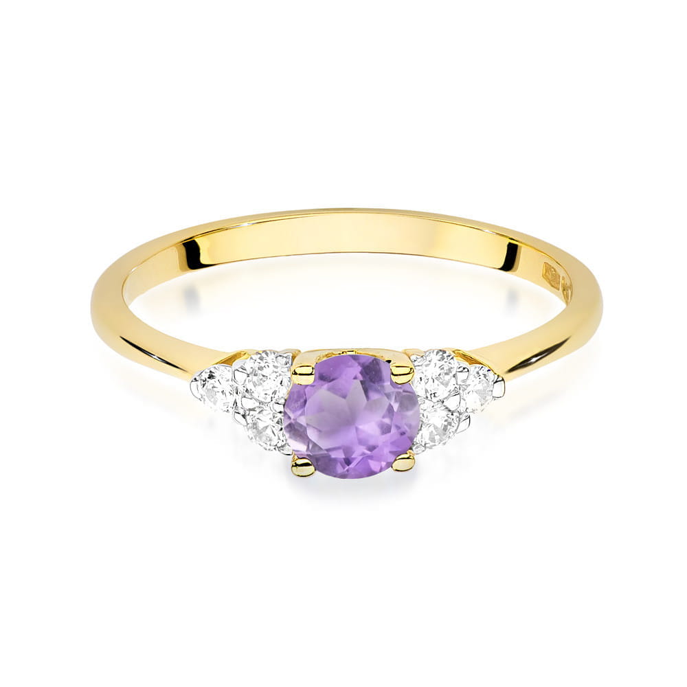 Inel Aur 9K cu Ametist 0.50 ct si Diamante Naturale 0.18 ct