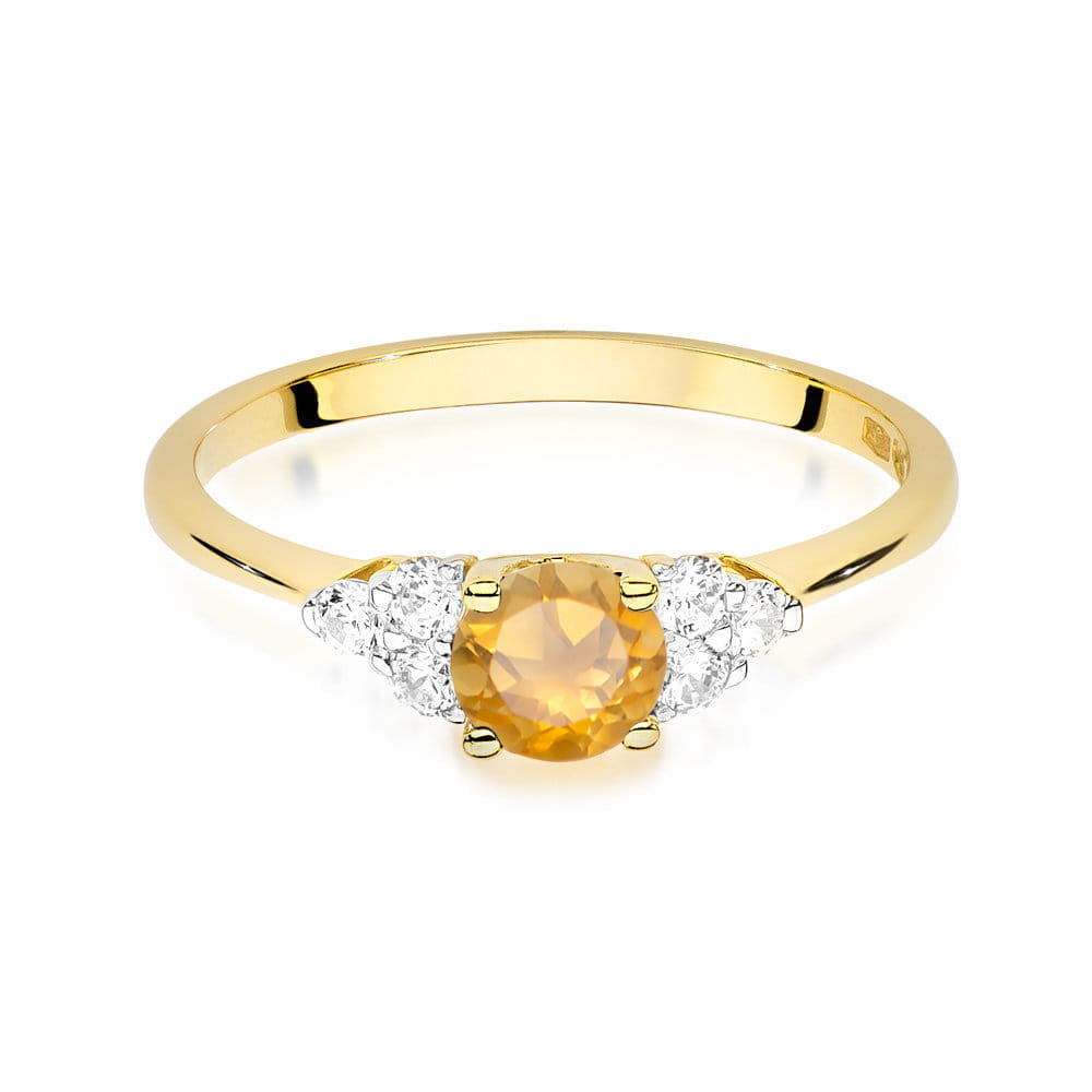 Inel Aur 9K cu Citrin 0.50 ct si Diamante Naturale 0.18 ct