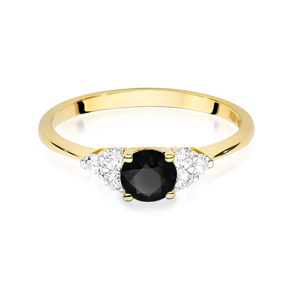 Inel Aur 9K cu Diamante Naturale Albe si Negre 0.68 ct