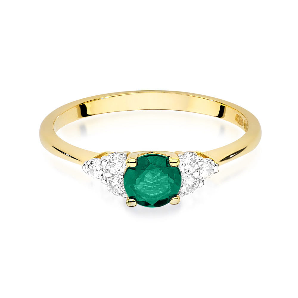 Inel Aur 9K cu Smarald 0.50 ct si Diamante Naturale 0.18 ct