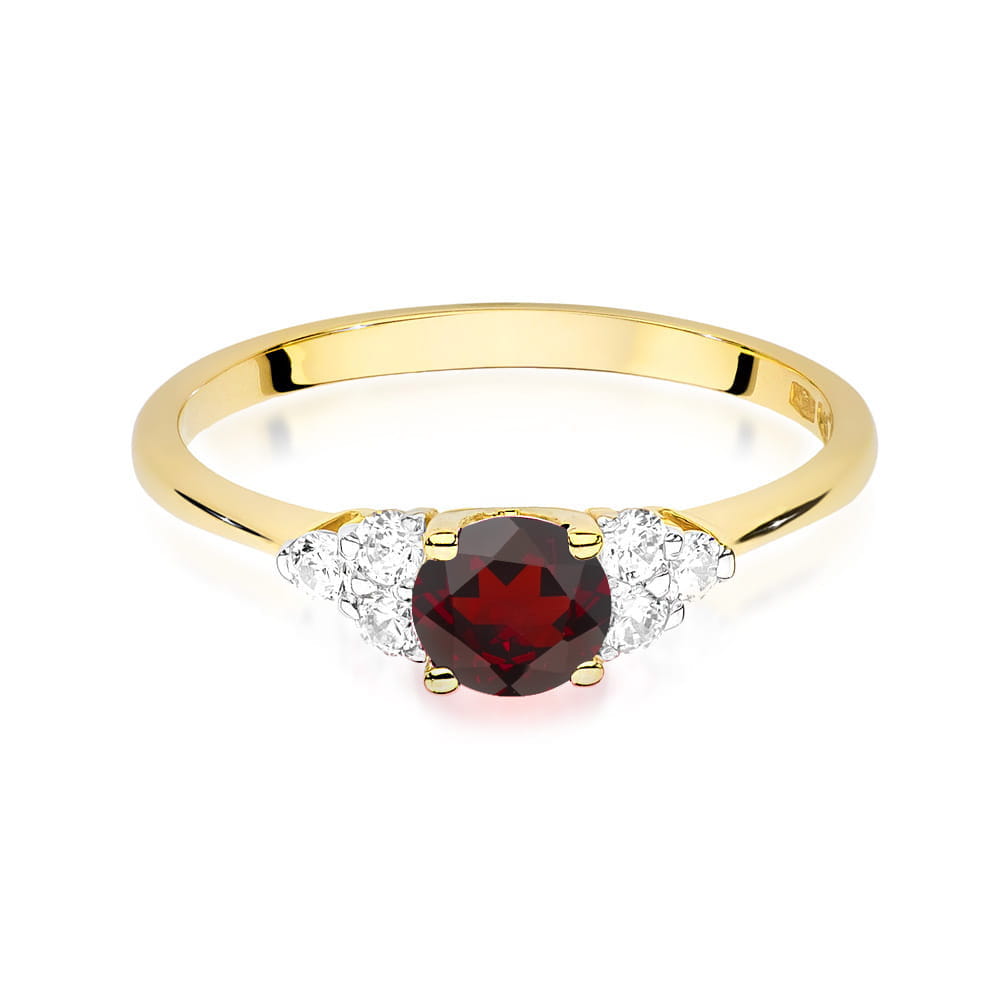 Inel Aur 9K cu Granat 0.60 ct si Diamante Naturale 0.18 ct