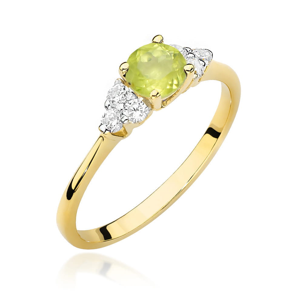 Inel Aur 9K cu Peridot 0.60 ct si Diamante Naturale 0.18 ct