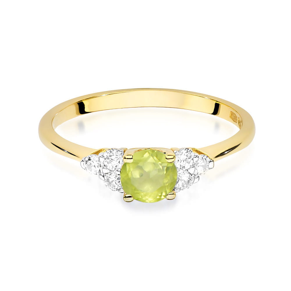 Inel Aur 9K cu Peridot 0.60 ct si Diamante Naturale 0.18 ct