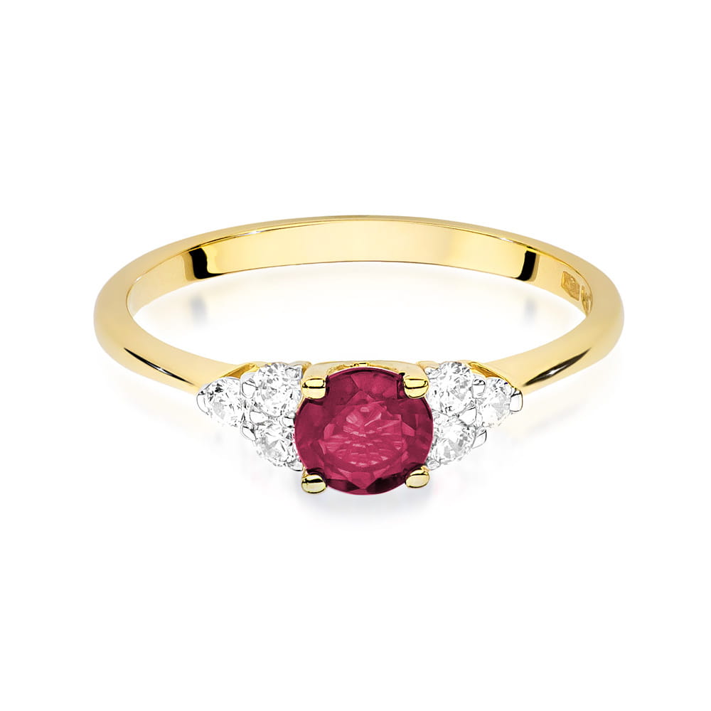 Inel Aur 9K cu Rubin 0.60 ct si Diamante Naturale 0.18 ct