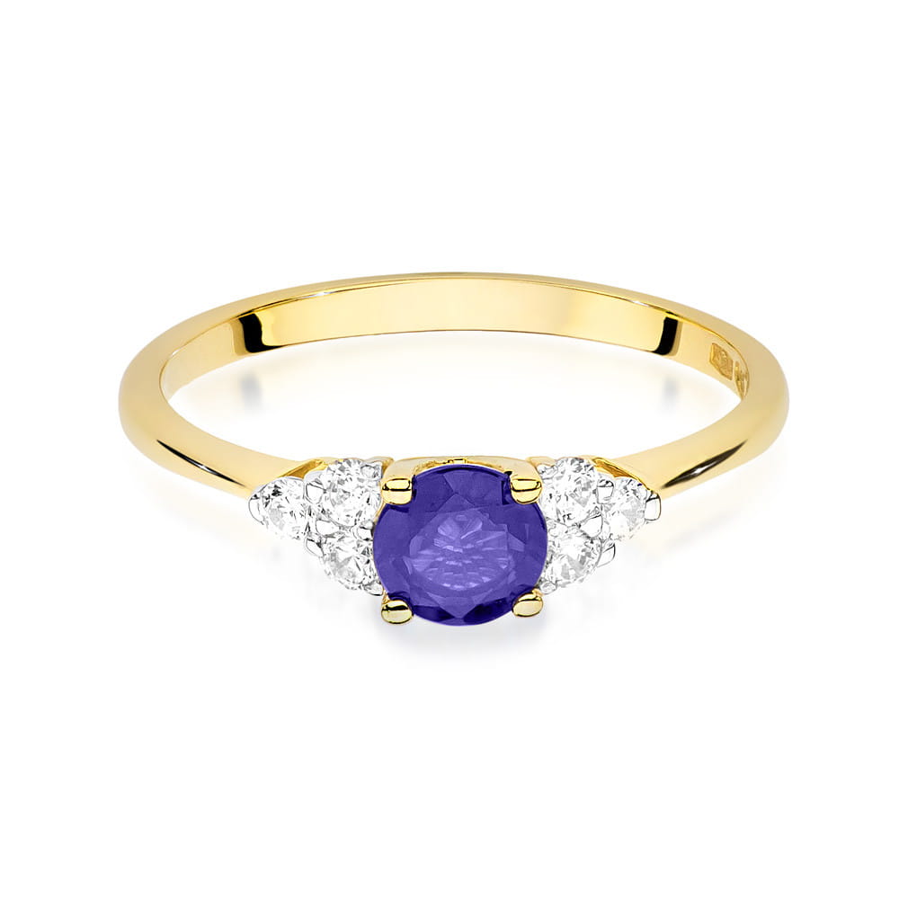Inel Aur 9K cu Tanzanit 0.50 ct si Diamante Naturale 0.18 ct