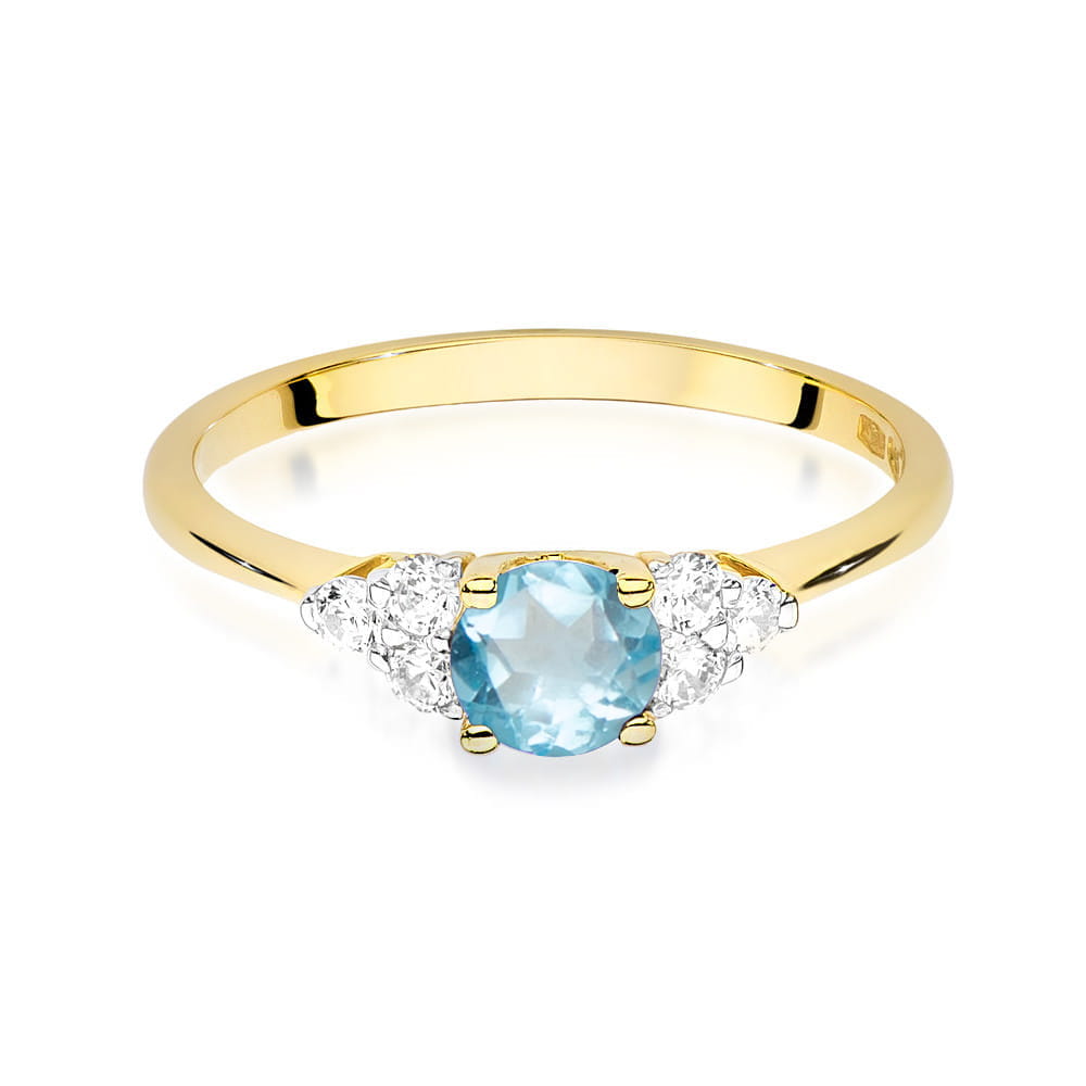 Inel Aur 9K cu Topaz Swiss 0.50 ct si Diamante Naturale 0.18 ct