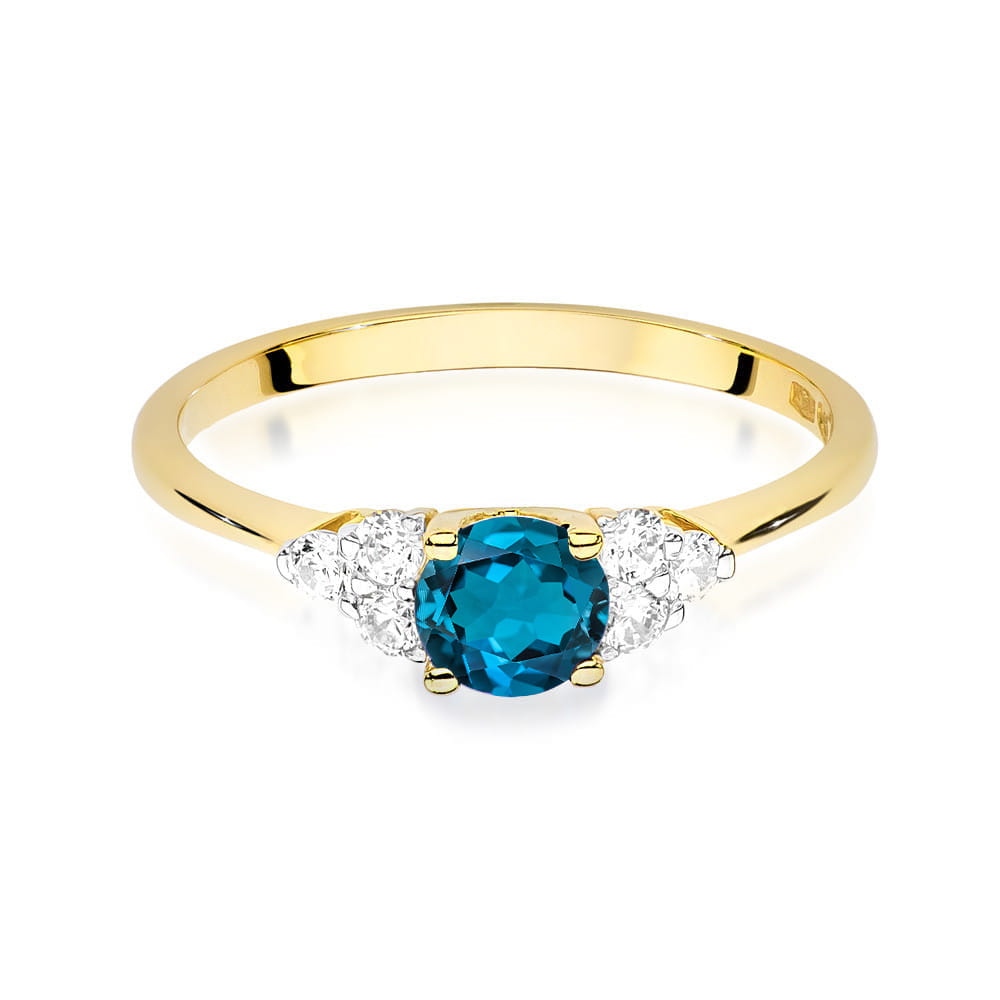 Inel Aur 9K cu Topaz London Blue 0.50 ct si Diamante Naturale 0.18 ct