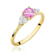 Inel Aur 9K cu Topaz Roz 0.60 ct si Diamante Naturale 0.18 ct