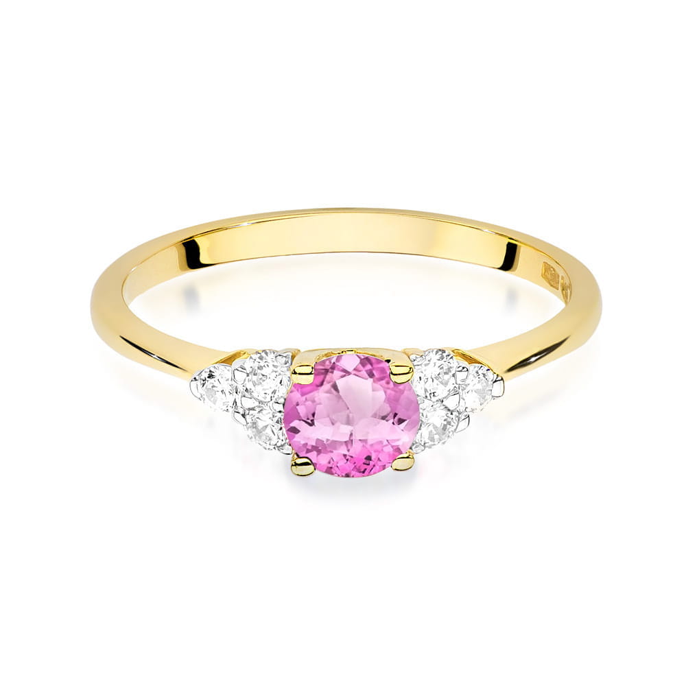 Inel Aur 9K cu Topaz Roz 0.60 ct si Diamante Naturale 0.18 ct