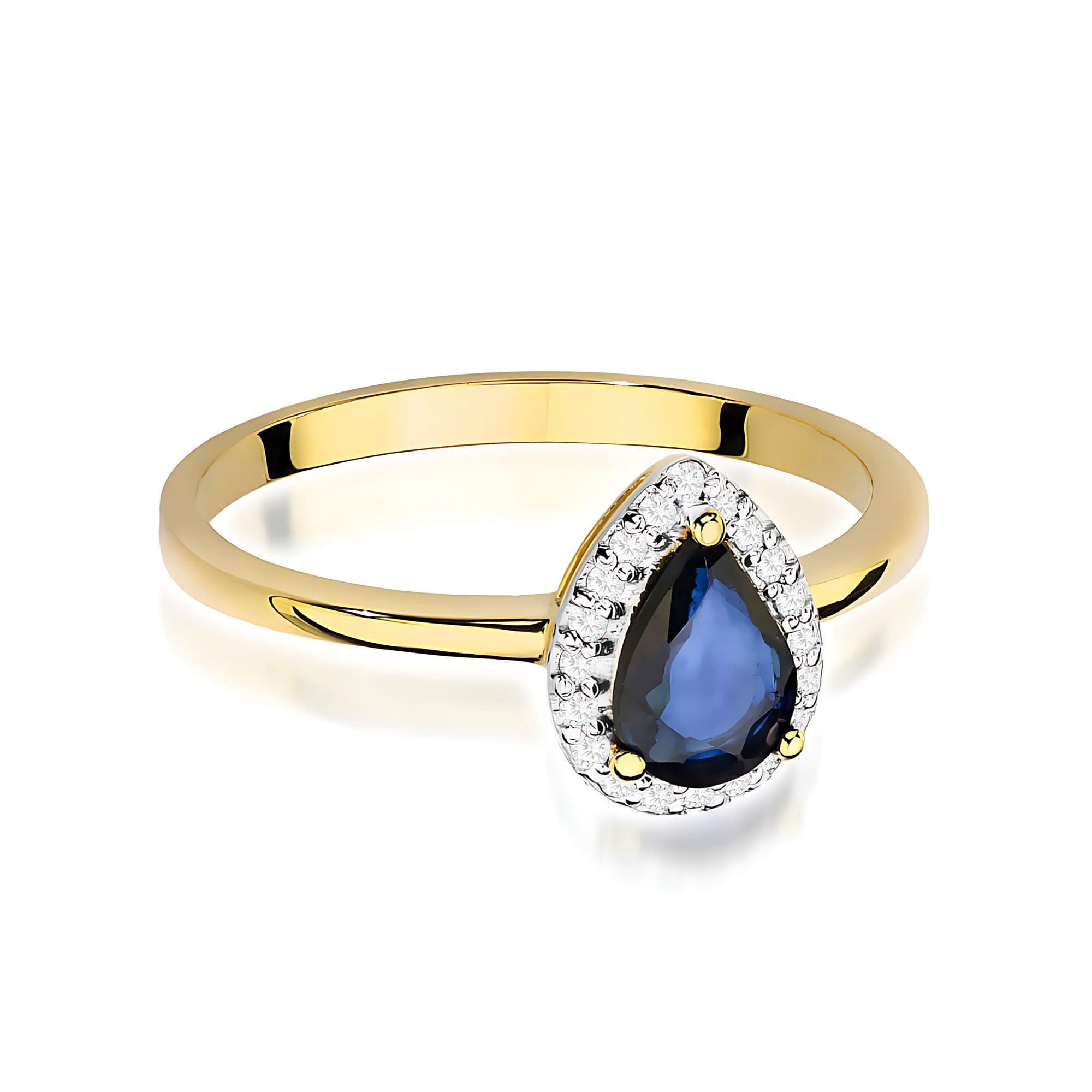 Inel Aur 9K cu Safir 0.60 ct si Diamante Naturale 0.10 ct