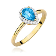 Inel Aur 9K cu Topaz Swiss 0.90 ct si Diamante Naturale 0.10 ct