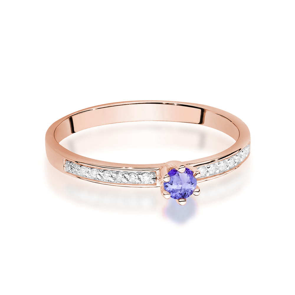 Inel Aur 14K cu Tanzanit 0.15 ct si Diamante Naturale 0.07 ct