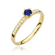 Inel Aur 9K cu Safir 0.15 ct si Diamante Naturale 0.07 ct