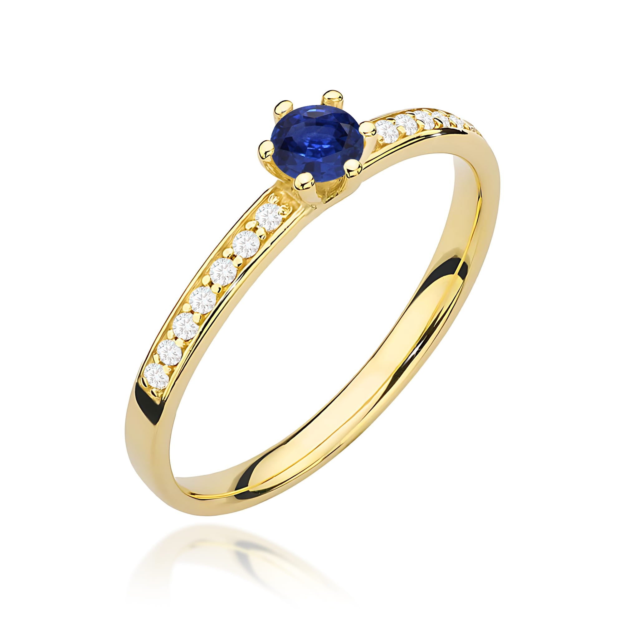 Inel Aur 9K cu Safir 0.15 ct si Diamante Naturale 0.07 ct