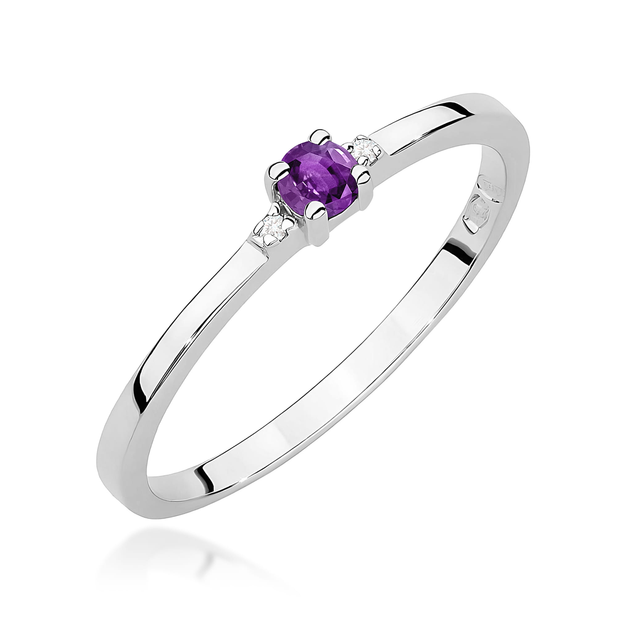 Inel Aur 9K cu Ametist 0.10 ct si Diamante Naturale 0.01 ct