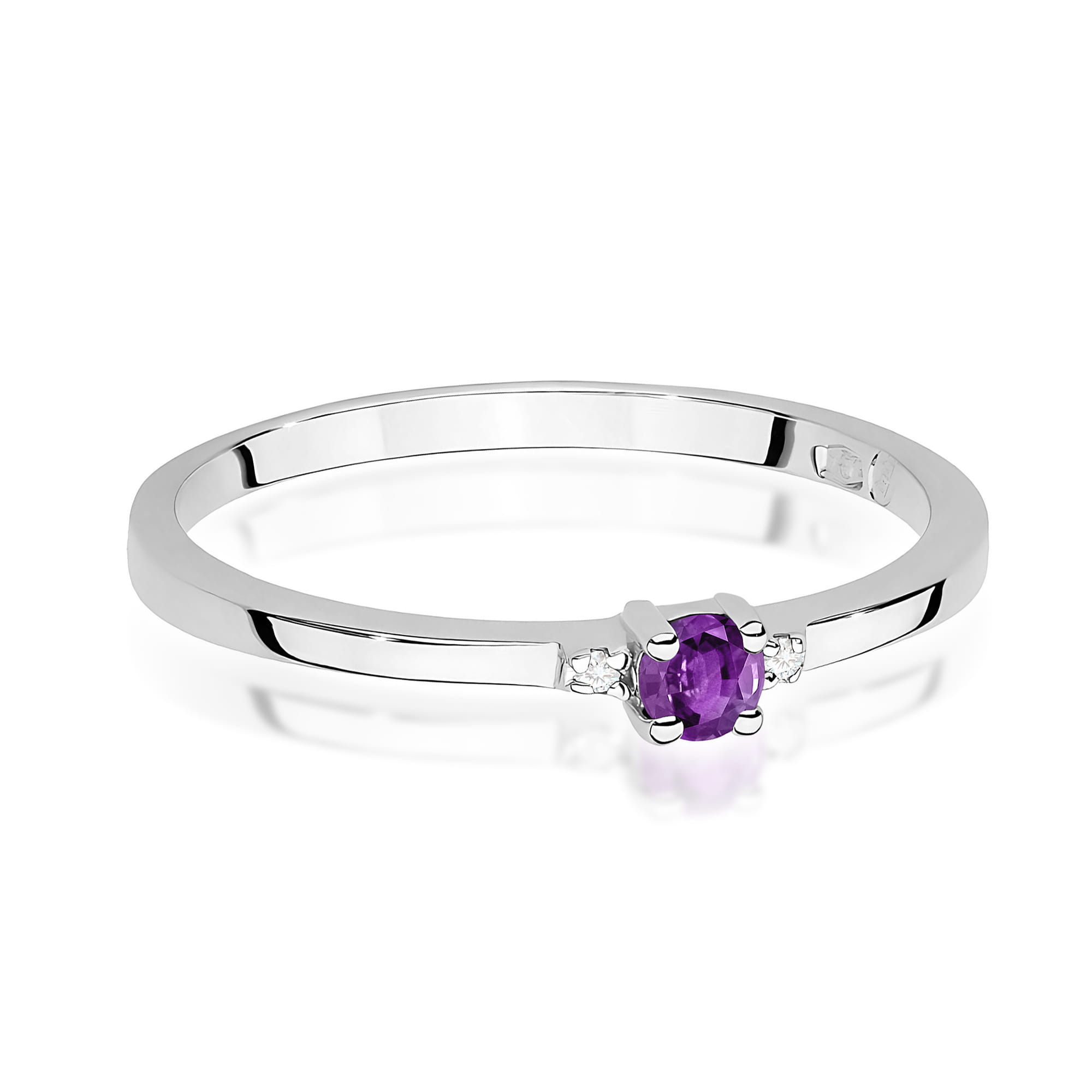 Inel Aur 9K cu Ametist 0.10 ct si Diamante Naturale 0.01 ct