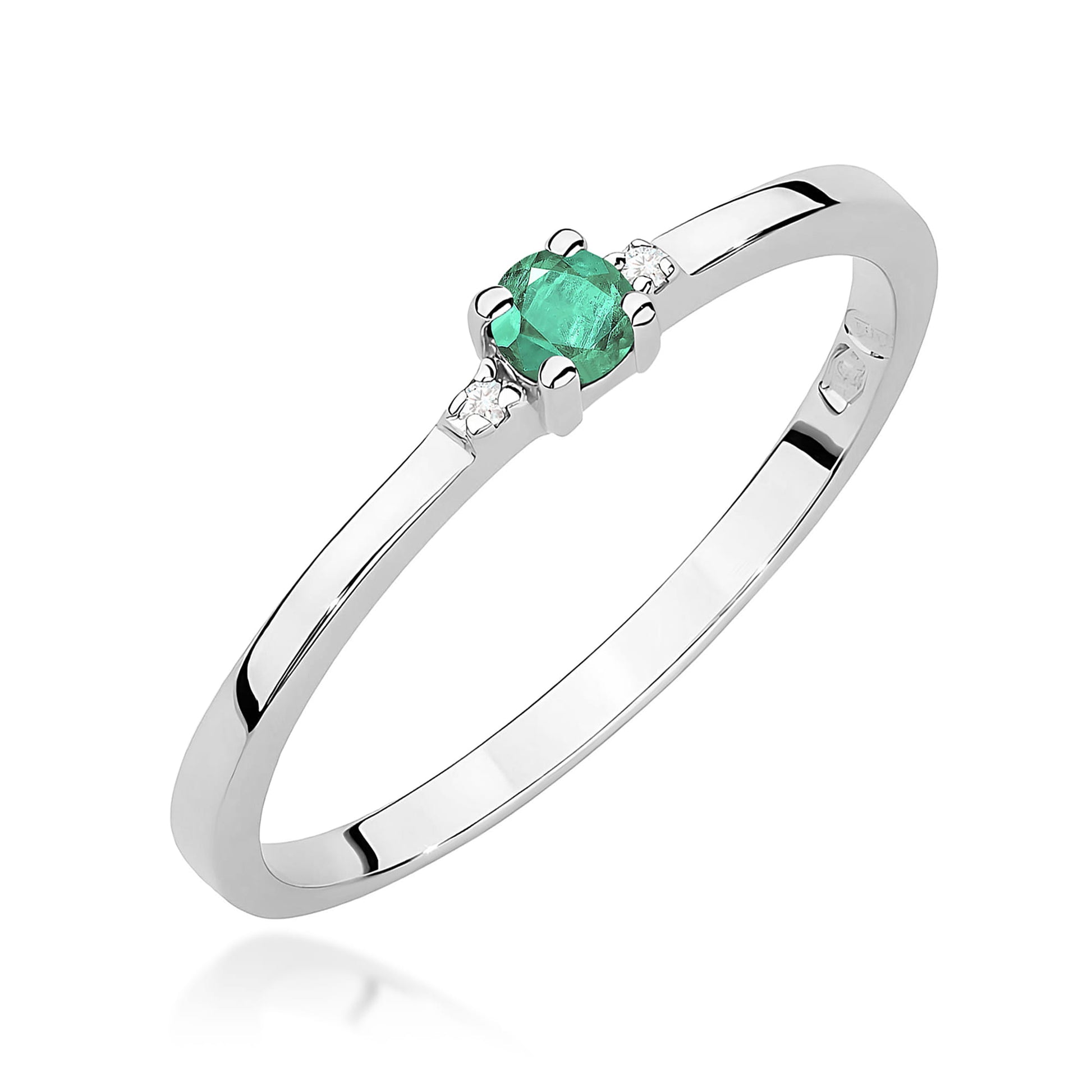 Inel Aur 9K cu Smarald 0.15 ct si Diamante Naturale 0.01 ct