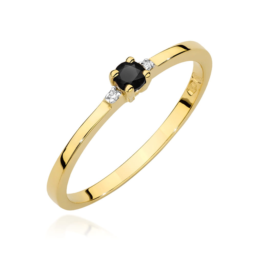 Inel Aur 14K cu Diamant Negru 0.12 ct si Diamante laterale 0.01 ct