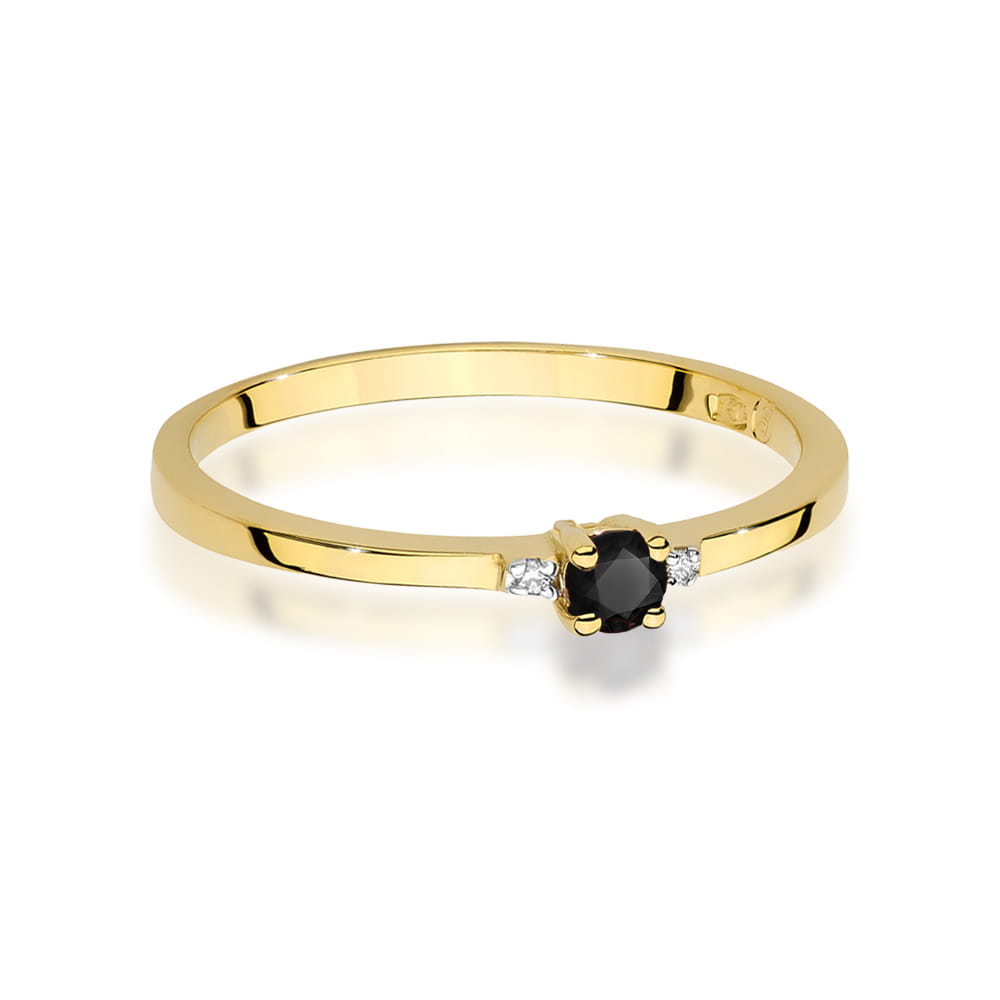 Inel Aur 14K cu Diamant Negru 0.12 ct si Diamante laterale 0.01 ct