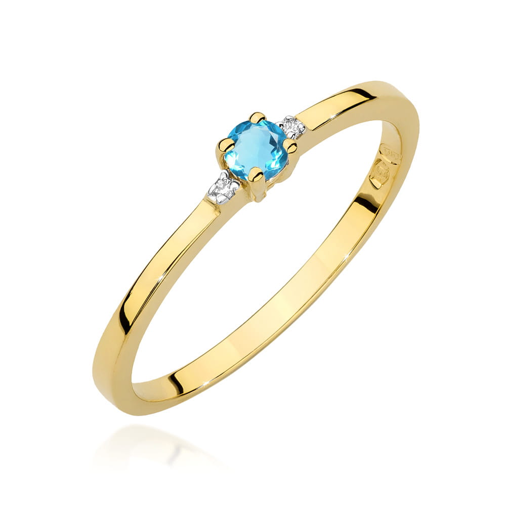 Inel Aur 14K cu Topaz Albastru 0.15 ct si Diamante 0.01 ct