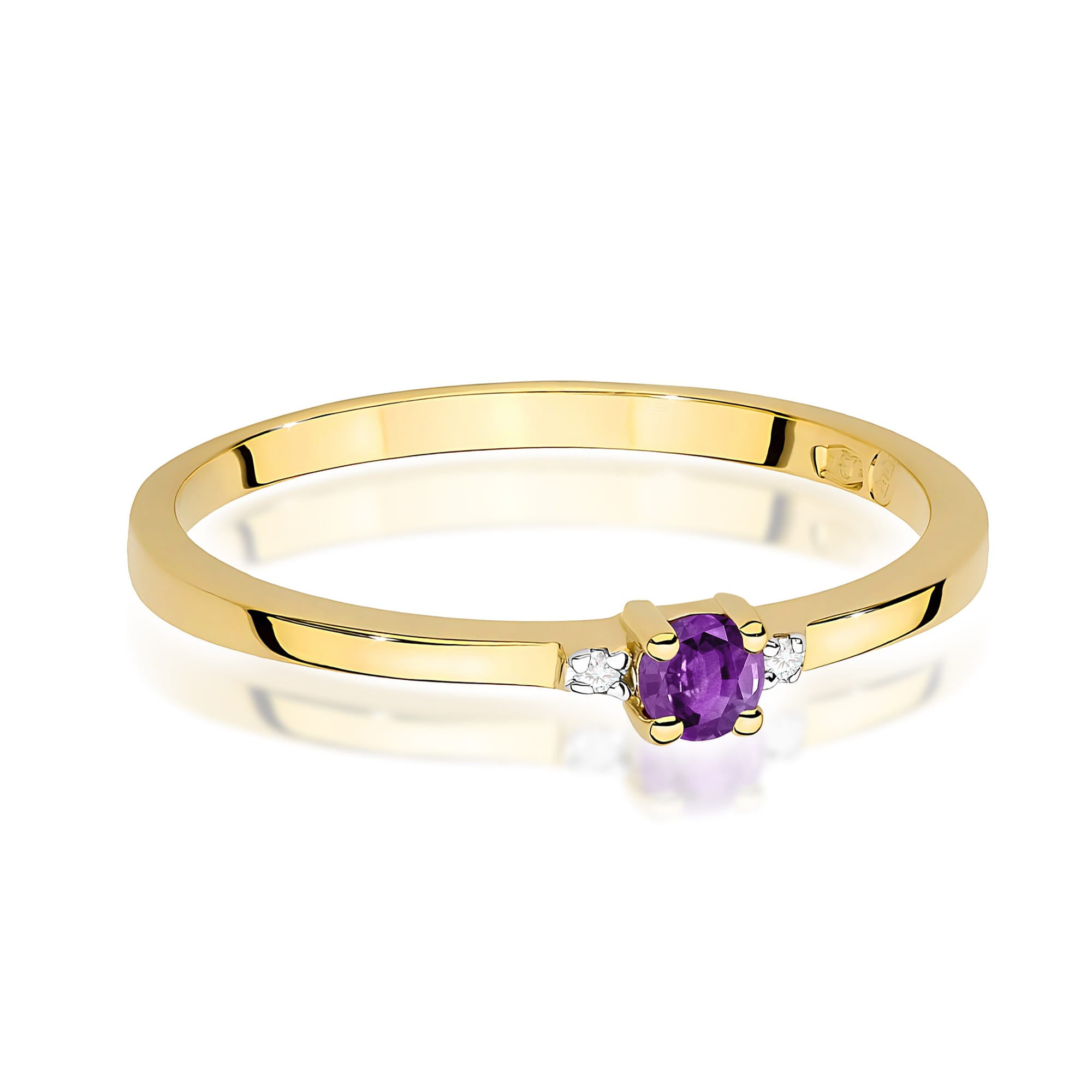 Inel Aur 9K cu Ametist 0.10 ct si Diamante Naturale 0.01 ct