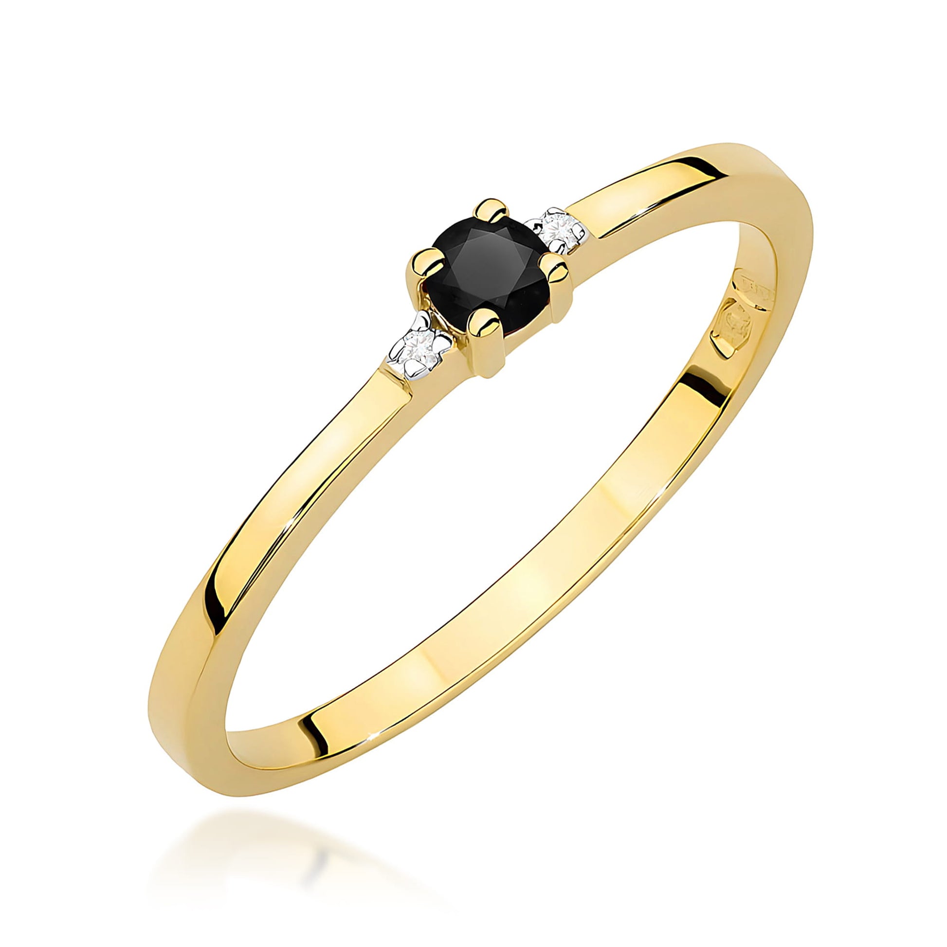 Inel Aur 9K cu Diamante Naturale Albe si Negre 0.13 ct
