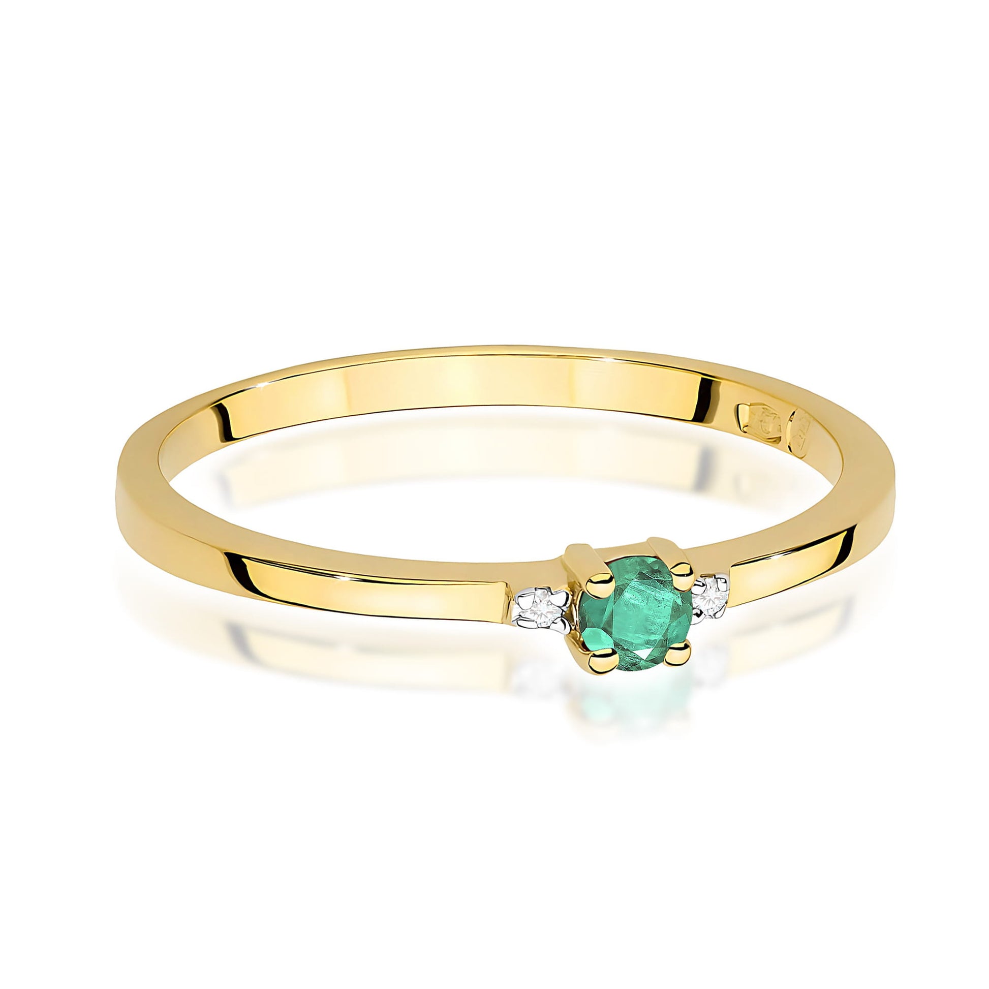 Inel Aur 9K cu Smarald 0.15 ct si Diamante Naturale 0.01 ct