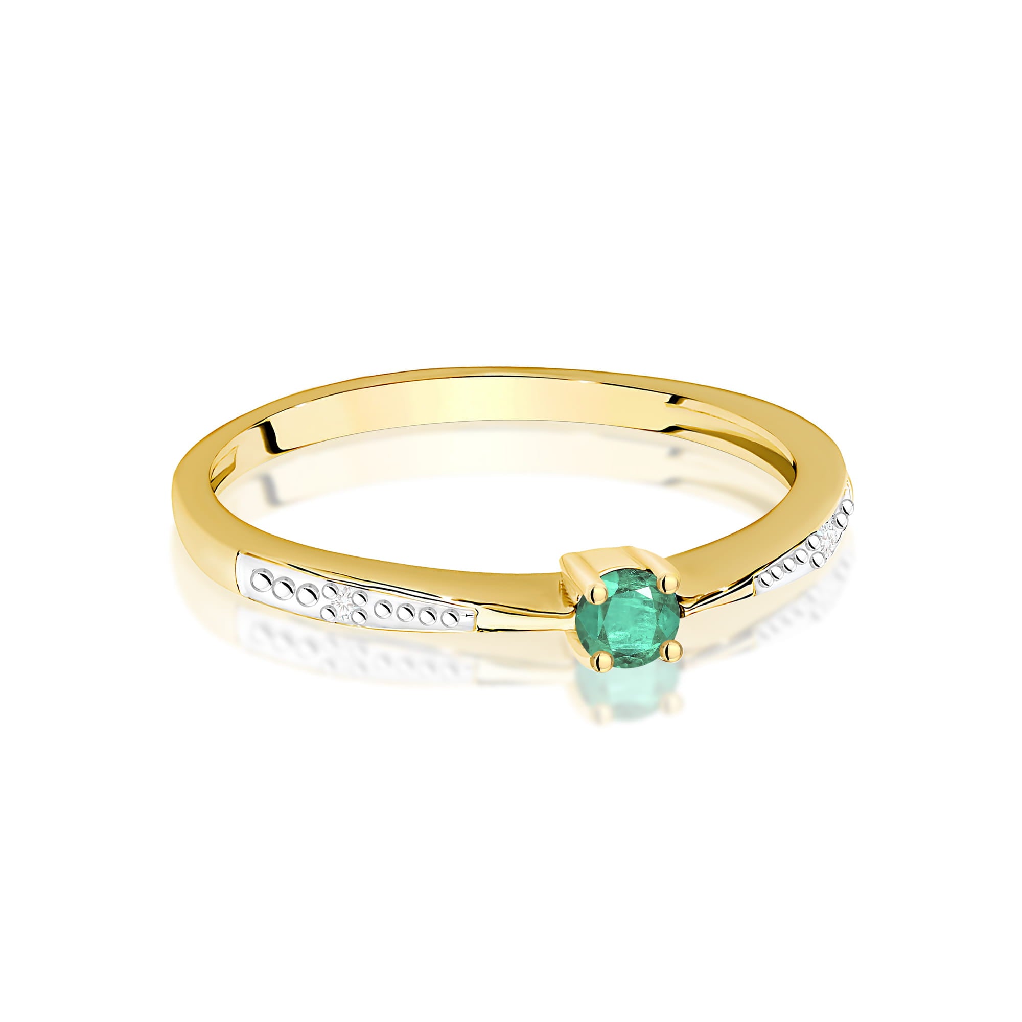Inel Aur 9K cu Smarald 0.15 ct si Diamante Naturale 0.01 ct