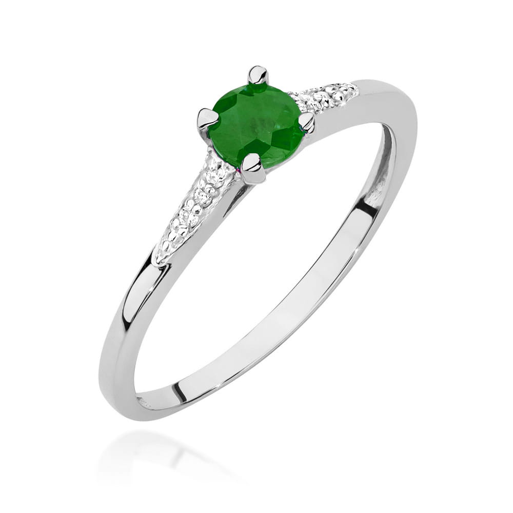 Inel Aur 9K cu Smarald 0.30 ct si Diamante Naturale 0.03 ct