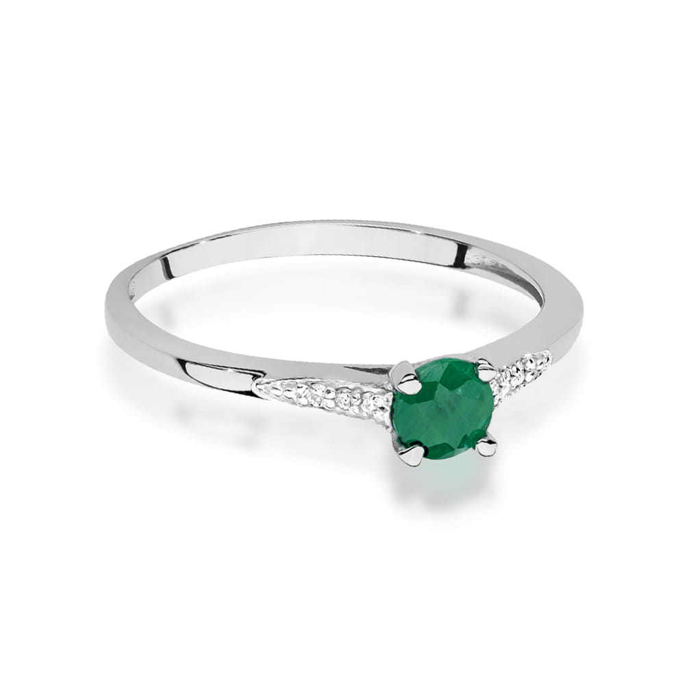 Inel Aur 9K cu Smarald 0.30 ct si Diamante Naturale 0.03 ct
