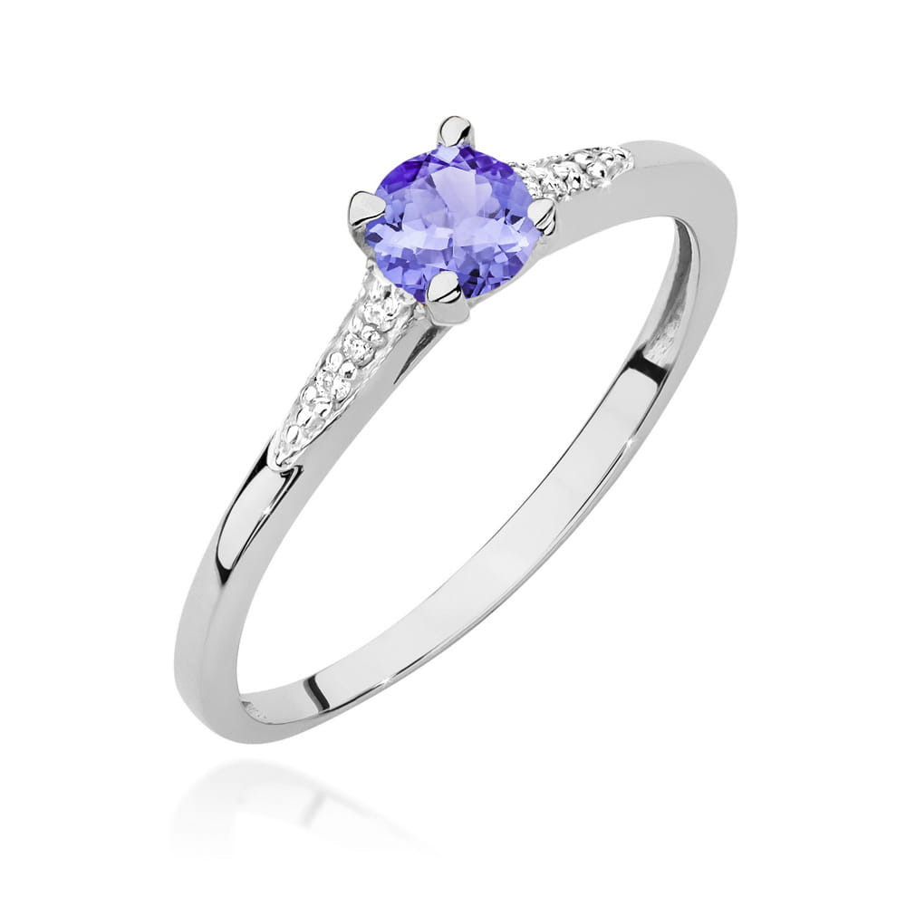 Inel Aur 9K cu Tanzanit 0.35 ct si Diamante Naturale 0.03 ct