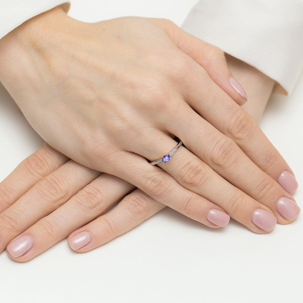 Inel Aur 9K cu Tanzanit 0.35 ct si Diamante Naturale 0.03 ct